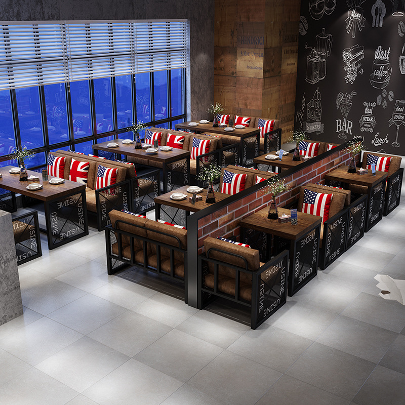 复古LOFT工业风卡座沙发铁艺ktv酒吧桌椅烧烤火锅店餐厅桌椅组合