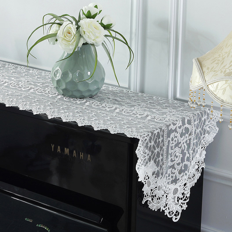 韓式蕾絲鋼琴巾白色布藝鋼琴半罩通用型簡約現代尖角防塵罩