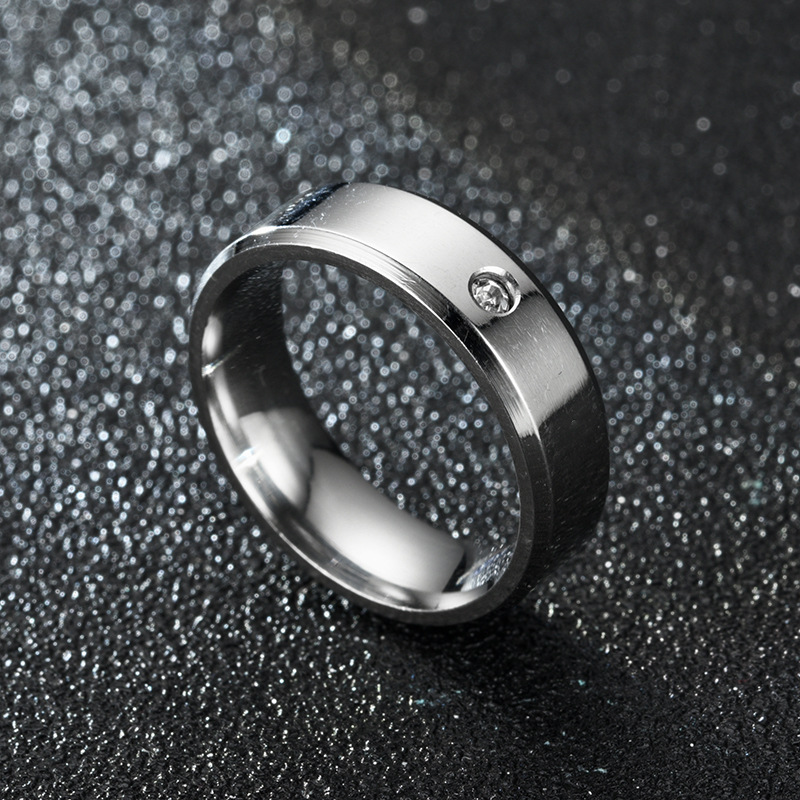 New Titanium Steel Double Beveled High-grade Diamond Ring Couple Ring display picture 4