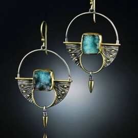 wish新款创意子弹头镶嵌兰矿石耳坠 欧美复古镀泰银分色耳环