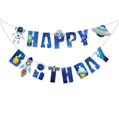 Universe space happybirthday lahuahua flag children's birthday space theme party decorative flags