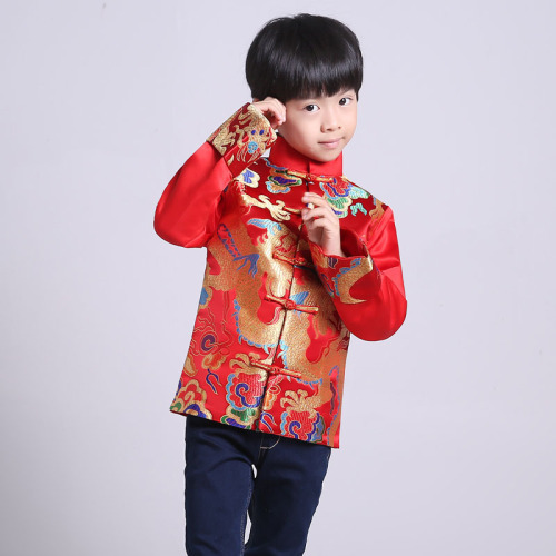 Boy kids Chinese Dragon Tang suit  coat  chinese birthday party festival new year celebration jackets for baby traditional Chinese costumes host singers outwear 