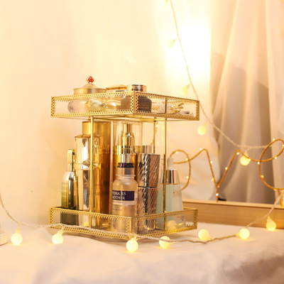 小號方邊形旋轉收納架玻璃化妝品收納盒非亞克力梳妝台整理置物架