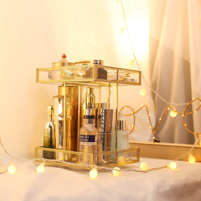 小號方邊形旋轉收納架玻璃化妝品收納盒非亞克力梳妝台整理置物架