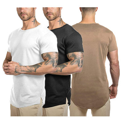 2020 new pattern Short sleeved Foreign trade T-shirts Mid length version Split ends men's wear leisure time Solid T-shirts