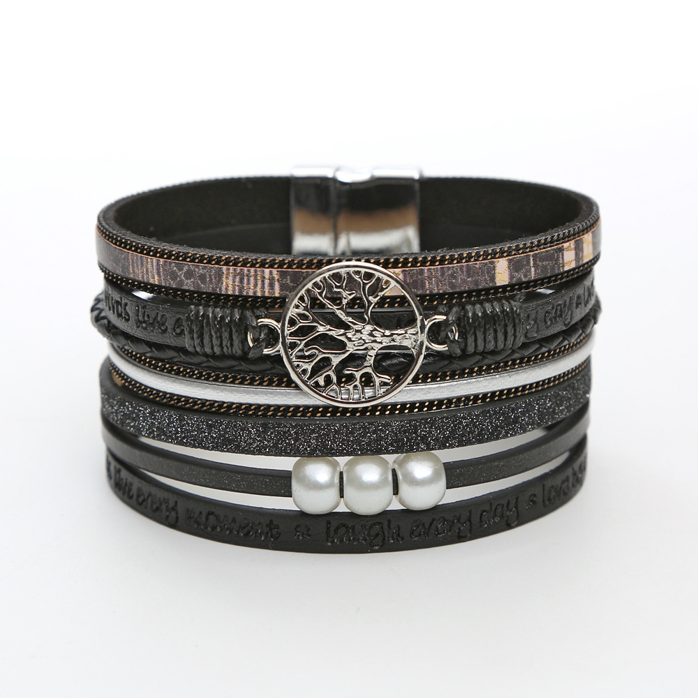 Damen Perlen Armband Mit Magnetverschluss Aus Leder_voghion.com