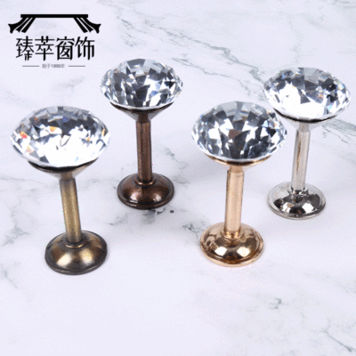 跨境货源欧式轻奢电镀锌合金大水晶窗帘挂钩一对装 打孔窗帘墙钩