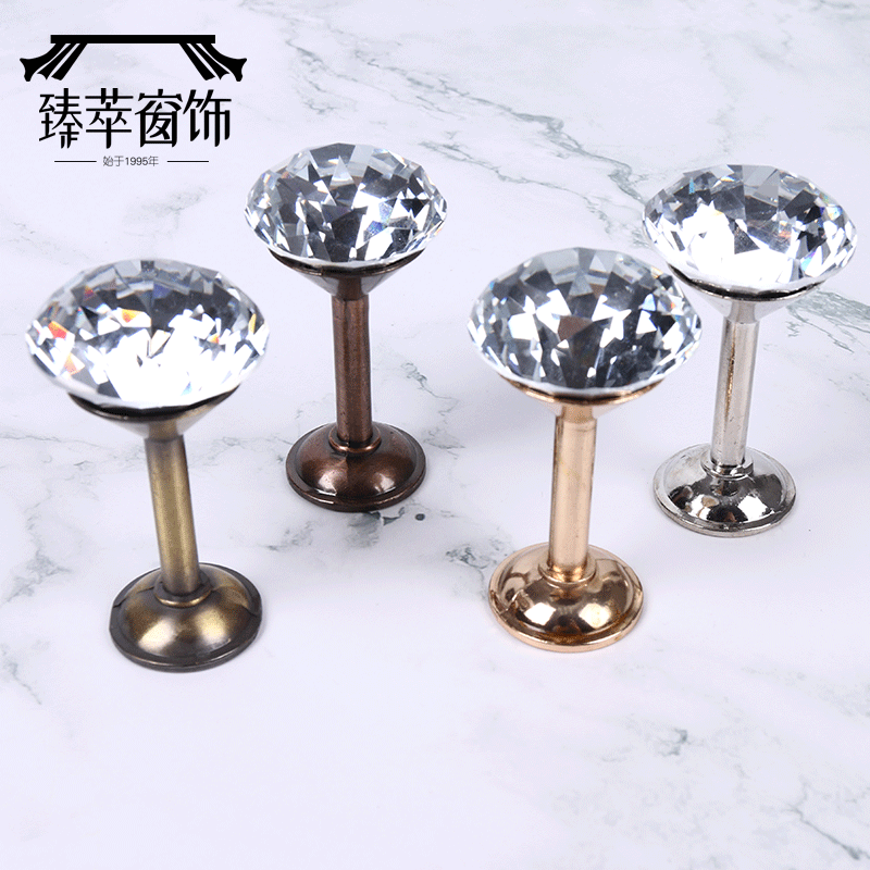 跨境货源欧式轻奢电镀锌合金大水晶窗帘挂钩一对装 打孔窗帘墙钩