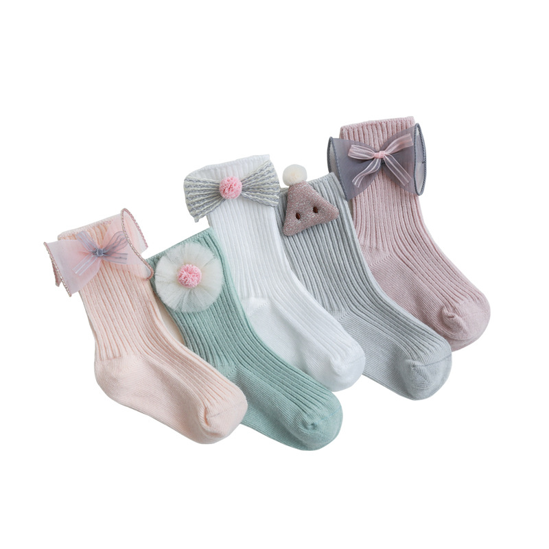 19 primavera y verano nuevo bebé calcetines arco encaje bebé calcetines aguja DOBLE BOCA suelta color sólido recién nacido NIÑOS Calcetines