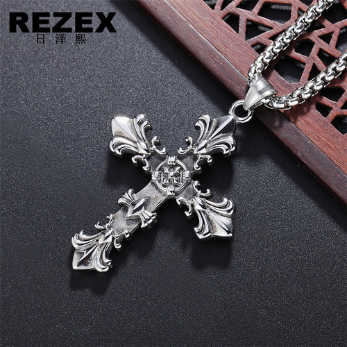 P0265-NK02 Amazon New Retro Fashion Personality Cross Flower Cross Necklace