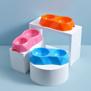 Diamond plastic double Bowl Pet Bowl cat bowl dog bowl feeding basin non-slip water feeding bowl dog food bowl cat food bowl
