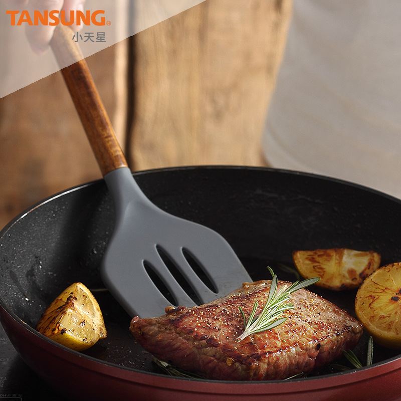 厨房用具硅胶厨具 烹饪勺铲 锅铲 漏勺 相思木铲木柄硅胶厨具套装