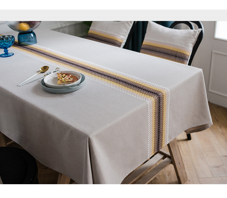 Runner moderno in cotone e lino impermeabile con motivo a onde, tovaglia geometrica ricamata, tovaglia rettangolare per tavolino da caffè, sala da pranzo_voghion.com