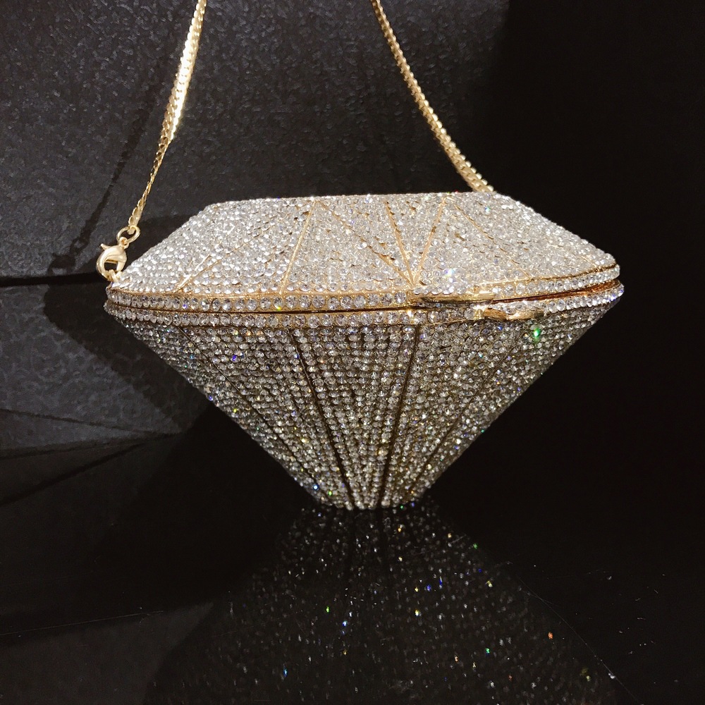 Gold Silver Alloy Rhinestone Metal Diamonds Diamond Shape Evening Bags display picture 8