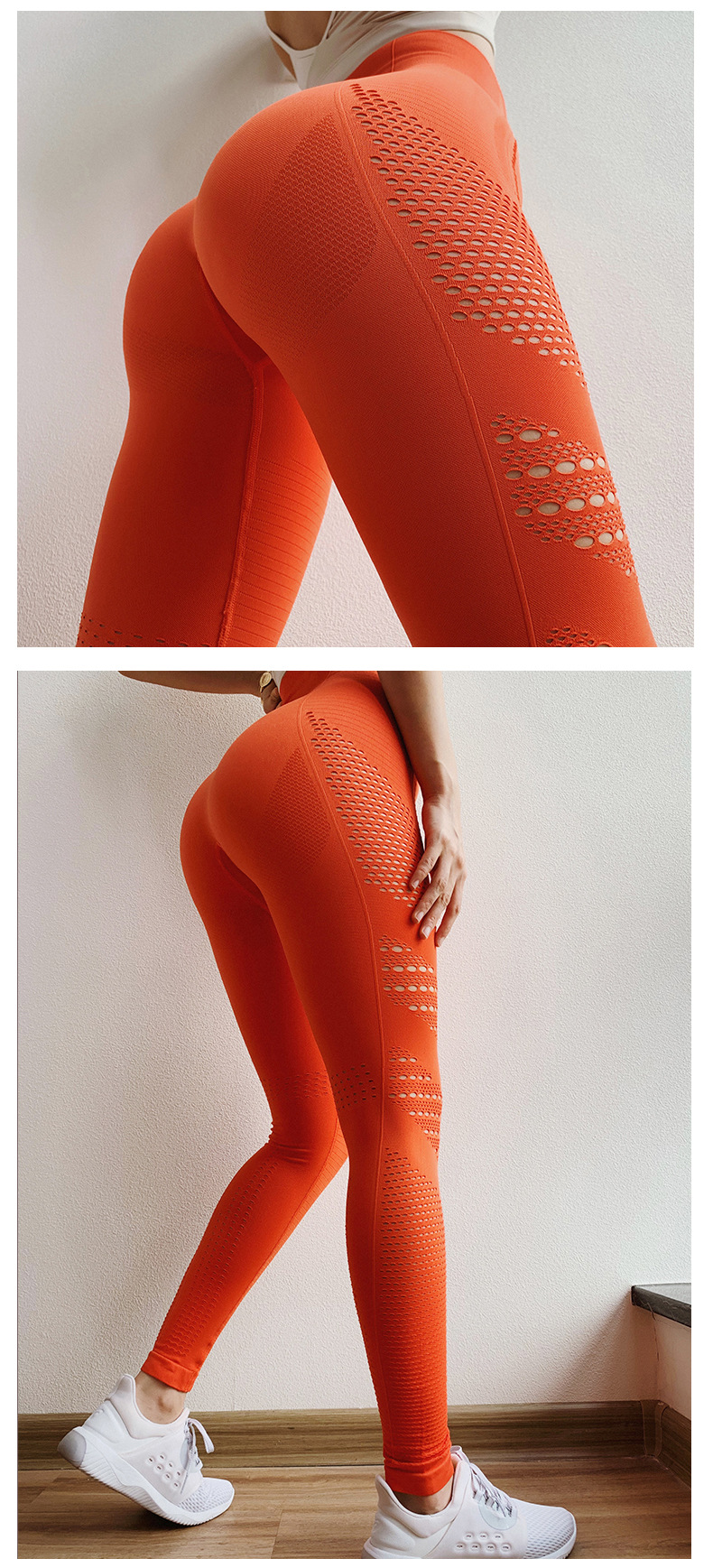 solid color hollow seamless high waist tight elastic yoga pants NSYWH127935