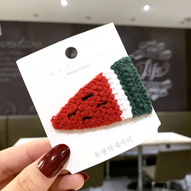 Autumn And Winter Wool Knitted Fruit Hairpin Girls Hairpin Clip Headdress Korean Cute Hair Accessories Edge Clip display picture 4