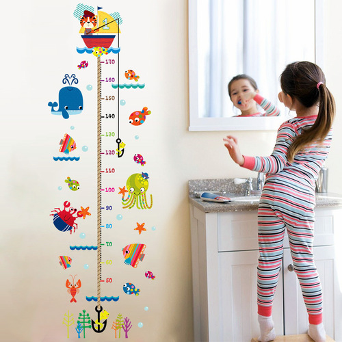 Wall sticker manufacturer wholesale new kitten fishing height sticker children's room bedroom removable height wall sticker XH9268