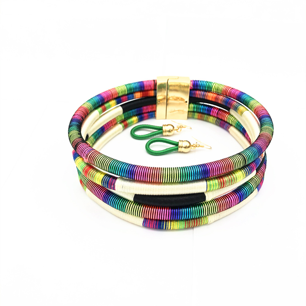 174g Weight Jewelry Set Classification Earrings + Necklace Quantity Holiday, Travel Occasion Alloy, Woven thread Material Color Block Pattern Women's Gender Epoxy Design Retro, Ethnic Style Style Retro Ethnic Style Color Block Alloy Woven Thread Epoxy Women's Jewelry Set 7