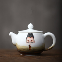 景德镇手绘汝瓷开片茶壶问佛茶壶彩绘佛头手工陶瓷茶具主人壶