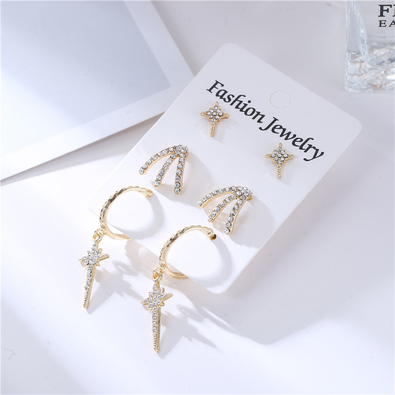 Vente Chaude À  Hot Creative Personnalité Diamant 1 Carte 3 Paires Croix Patte Boucles D'oreilles Boucle D'oreille Accessoires En Gros display picture 1