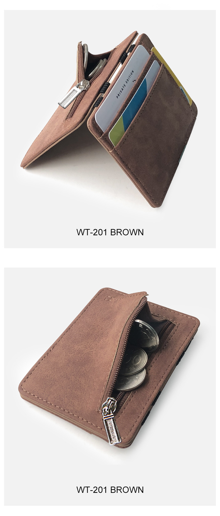 Korean Fashion Wild Creative Models Matte Leather Magic Wallet Card Package Zipper Coin Purse Men's Wallet Wholesale Nihaojewelry display picture 5