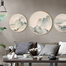 现代新中式客厅装饰画 沙发背景墙餐厅壁画 水墨山水国画圆形挂画