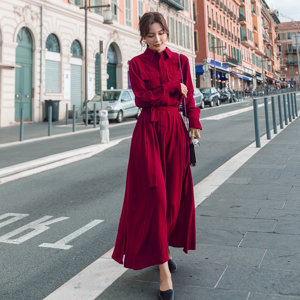 フレンチ ヘップバーン風 ビッグスカート サブ 19 秋 新しい女性のドレス レトロ 腰をかがめる 薄い シャツ ワンピース 中国仕入れ Com