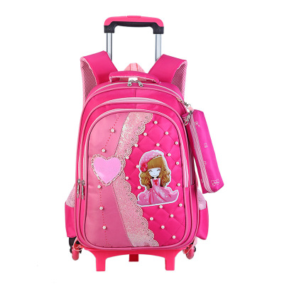 pupil Trolley bags 6-12 Birthday girl 3-5 Removable grade 1-3 grade children Three stairs