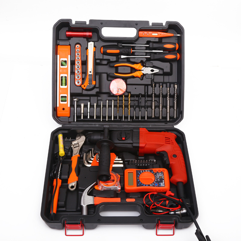Taladro de mano para el hogar multifunción taladro de impacto traje taladro eléctrico pequeña caja de herramientas conjunto pistola de mano taladro personalización