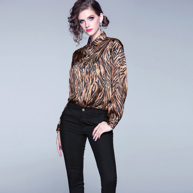 Autumn New Printed Leopard-print Long-sleeved Shirt Female