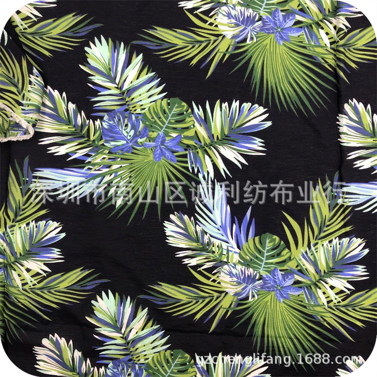 绿色大树叶印花  休闲衬衫衣印花面料 童装套装印花布 连衣裙布料