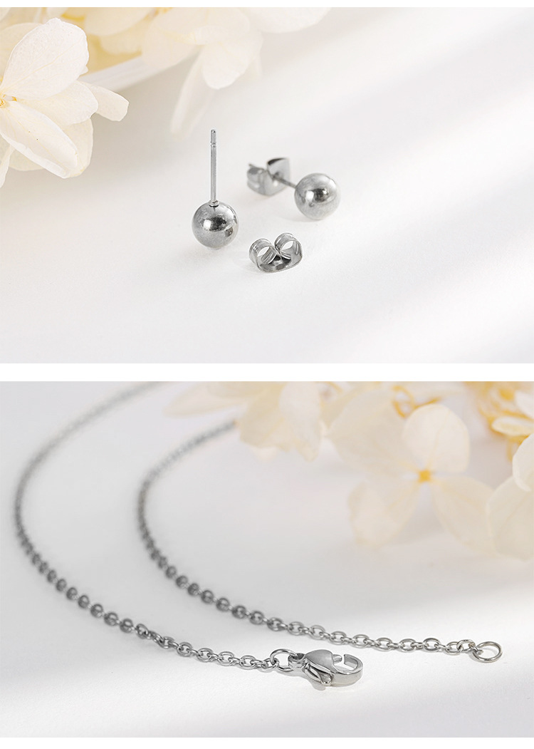 simple solid color stainless steel heart-shaped small round bead earrings two-piece set wholesale ni