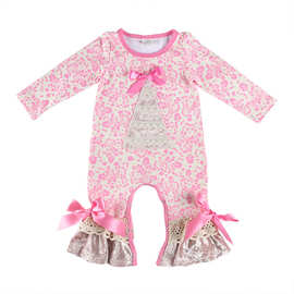 欧美女童金丝绒圣诞树款舒适爬服 外贸热卖婴幼儿连身衣裤 可换色