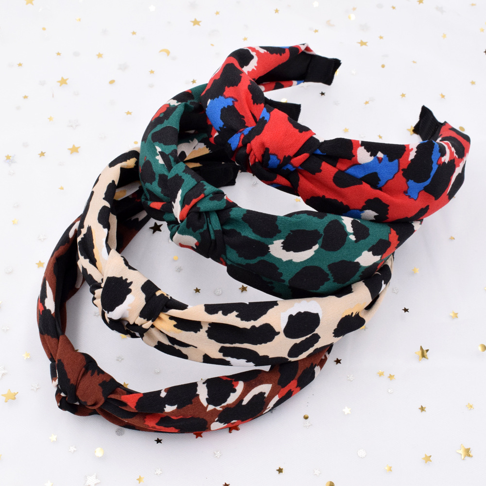 exaggerated leopard print retro cross headband creative fabric knotted headband wholesale1