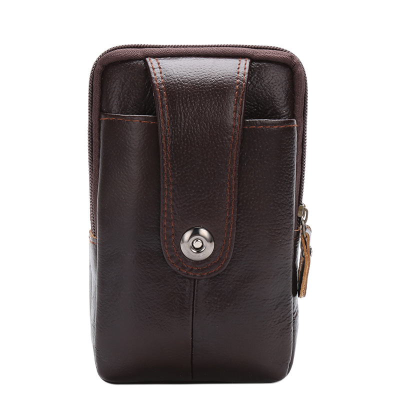 Three-Layer Vertical Bag Small Magnetic Buckle Waist Pack Leather Vertical Mobile Phone Bag Portable Men's Waist Pack Mobile Phone Storage Bag Small Hanging Bag undefined