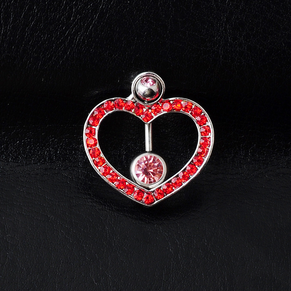 跨境电商 欧美穿刺创意脐饰 镶钻桃心形肚脐环肚脐钉厂家直销批发