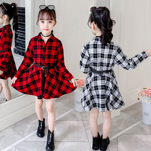 Girls' red black plaid jazz hiphop street dance dress children's skirt mid-sized children's stage performance gogo dancers dance costume