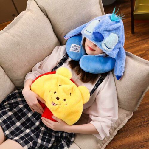 Cute U-shaped neck pillow, car travel hooded neck pillow, single office nap cervical spine pillow, cartoon U-shaped pillow
