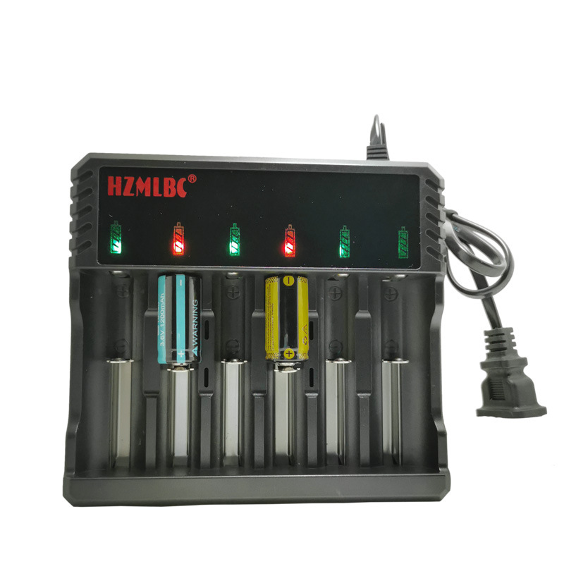 跨境爆款18650六槽鋰電池充電器14500 16340手電筒充電器正反可充