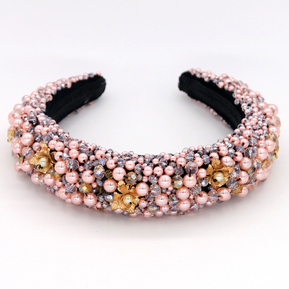 Hot Sale Bead Headband Fashion Hand-woven Pink Hair Band Crystal Glass Hair Accessories Nihaojewelry display picture 2