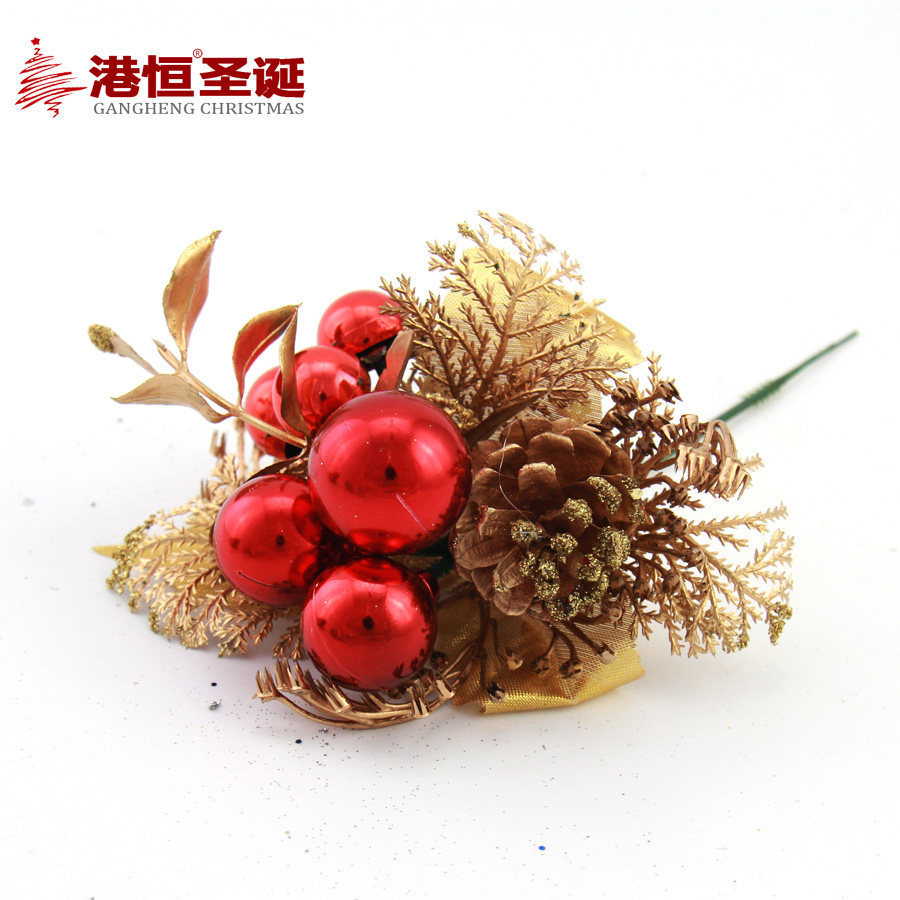 Rama de Arreglo Floral Artificial con Forma de Cono de Navidad, 15*10cm, Bola de Navidad, Fruta, Piña, Adorno Colgante, Suministros de Decoración para Ambiente Navideño