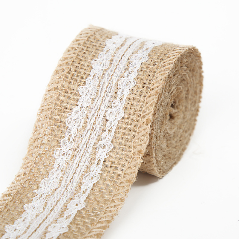 Rollo de lino de encaje DIY hecho a mano boda Navidad artesanía rollo de lino de encaje de lino cuerda de cáñamo