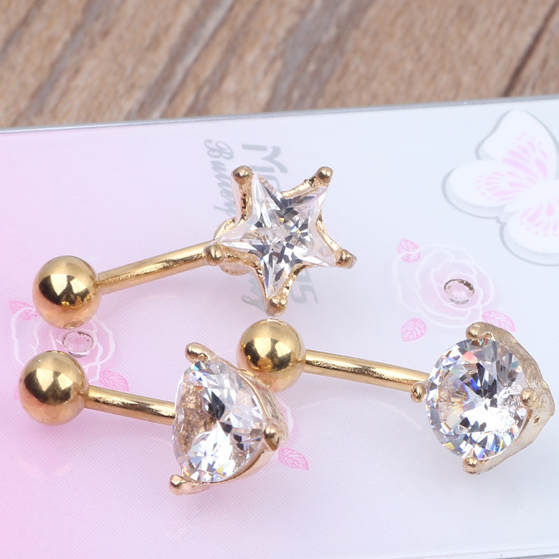 Gold Silver Love Star Belly Button Ring Body Piercing Jewelry Stainless Steel Five-pointed Star Belly Dance Navel Ring detail image 7
