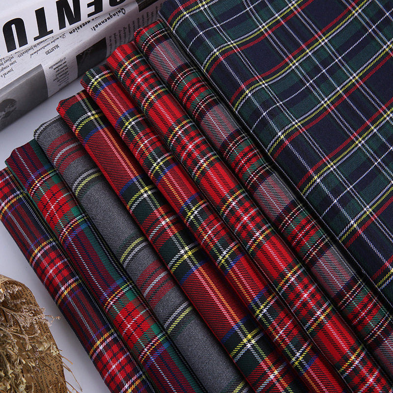 厂家供应 TR校服园服童装面料 百褶裙半身裙裤装格子面料苏格兰风