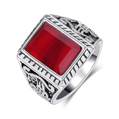 Elegant Vintage Classic Versatile Turquoise Electroplated Silver Carved Totem Men's Ring Amazon Wholesale