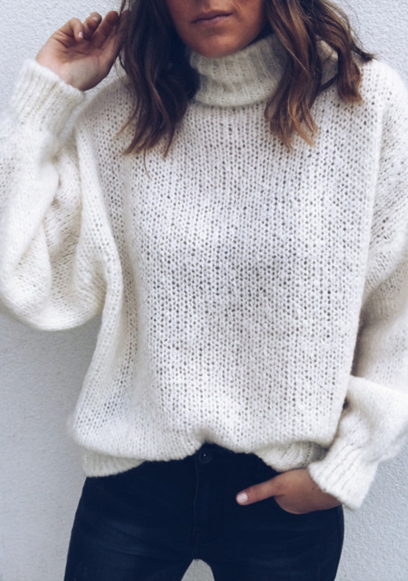 casual loose solid color high-neck long-sleeved sweater NSLK11404