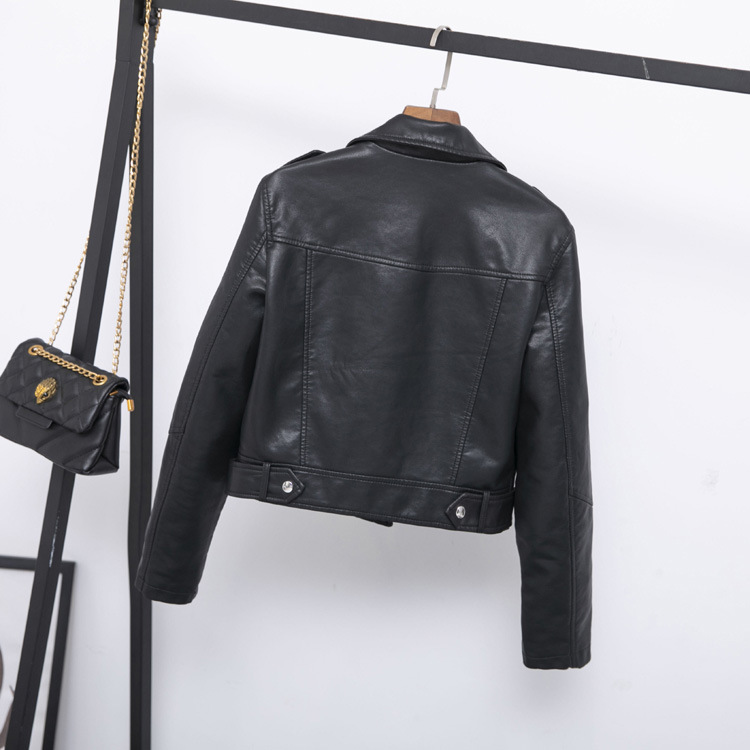 Collared Belt Leather Motorcycle Jacket - Coats & Jackets - Uniqistic.com