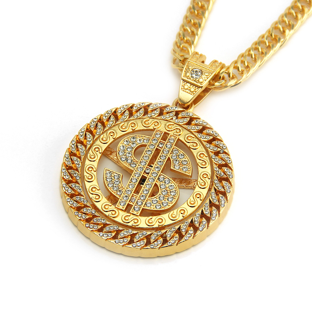 hip hop domineering trendy male exaggerated European and American dollar pendant necklace