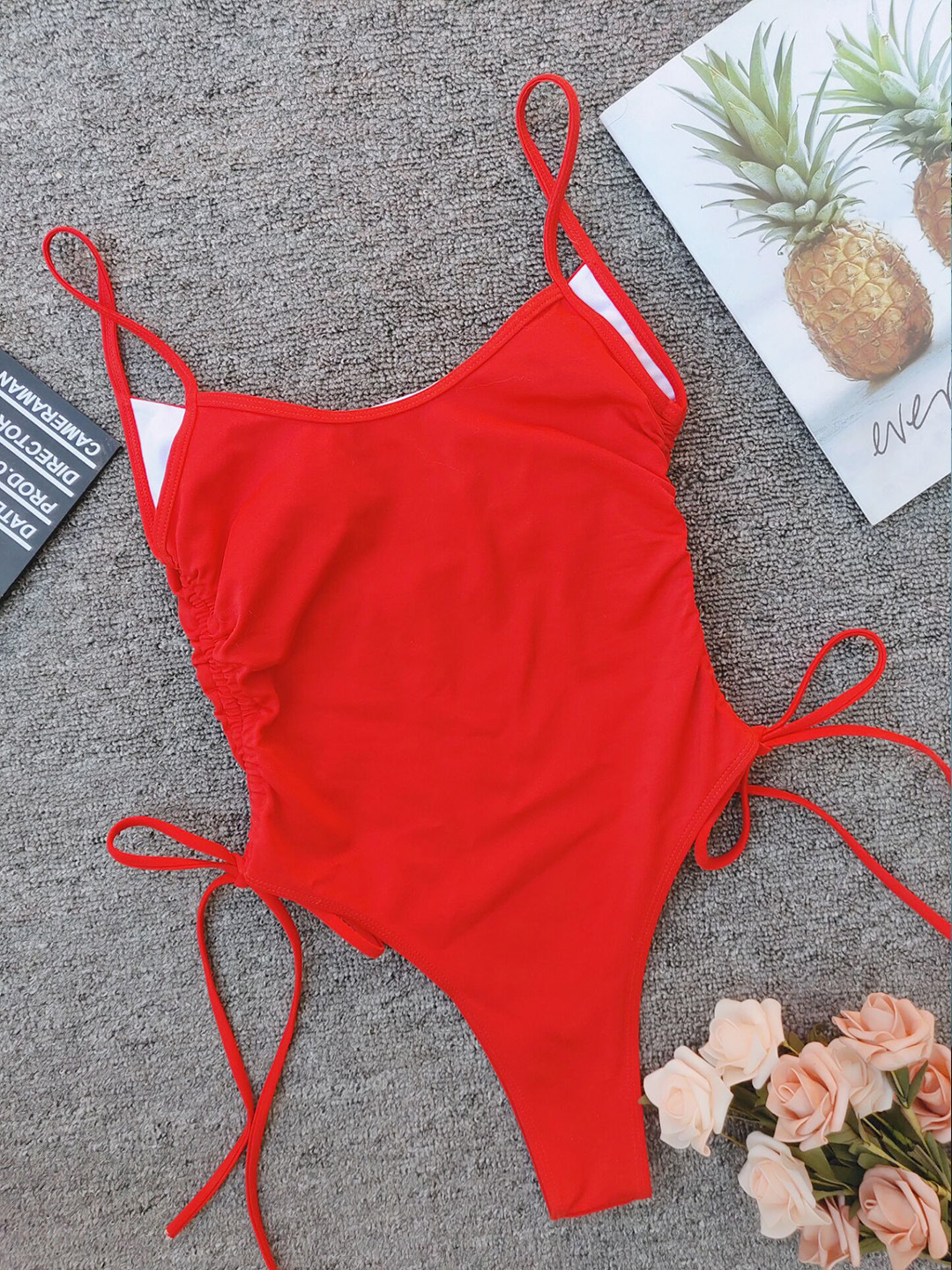 hot sale solid color high fork adjustable bikini onepiece swimsuit ...