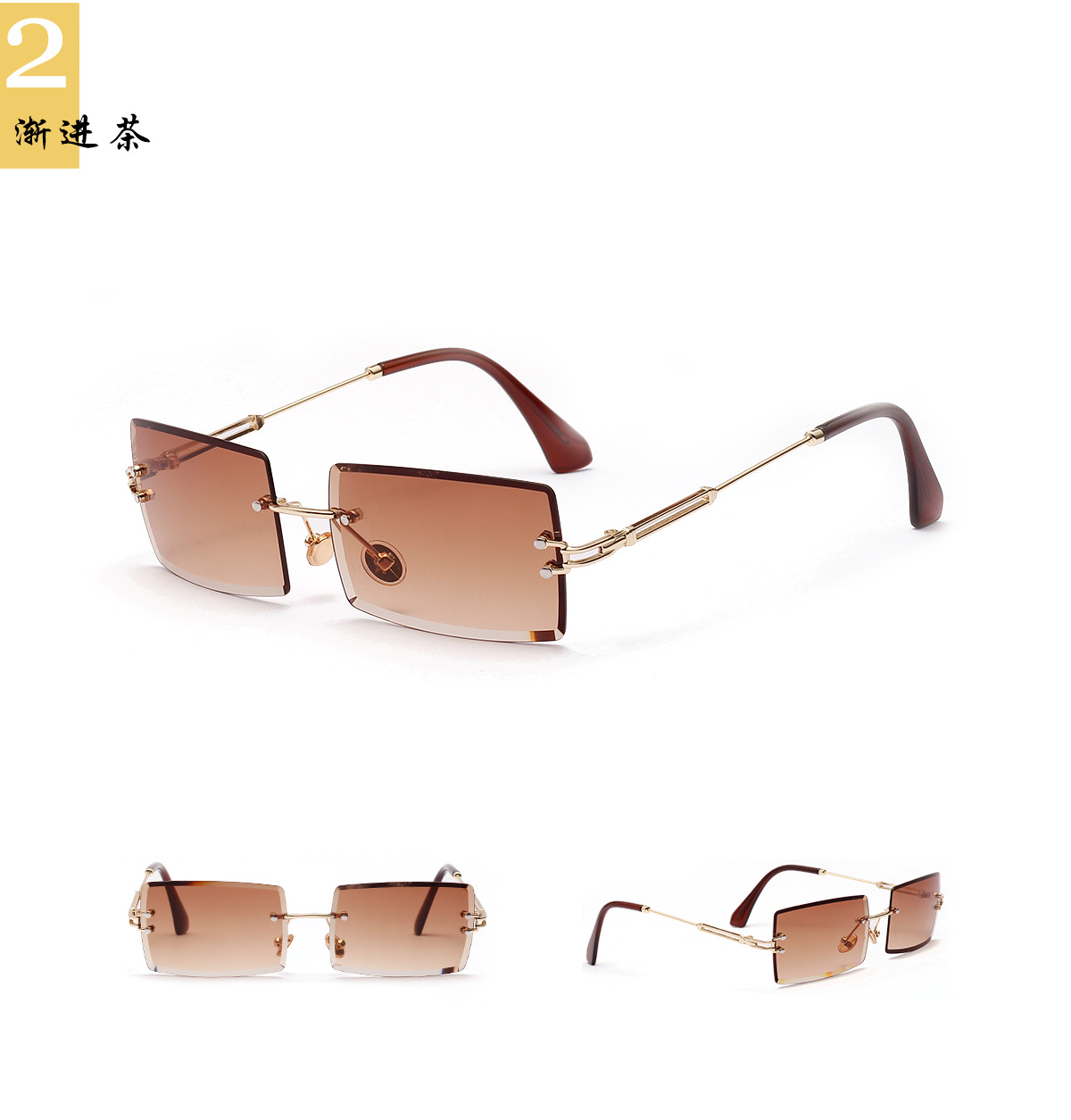 New Square Frameless Sunglasses Vintage Transparent Glasses display picture 4